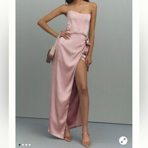 V Chapman June Corset Jacquard Front Slit Gown in Rose size 0